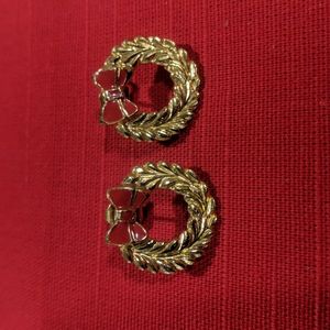 Gold Tone Earrings Reef with Red Bow